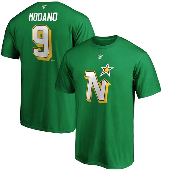 Men's Dallas Stars #9 Mike Modano Green Mitchell & Ness T-Shirt